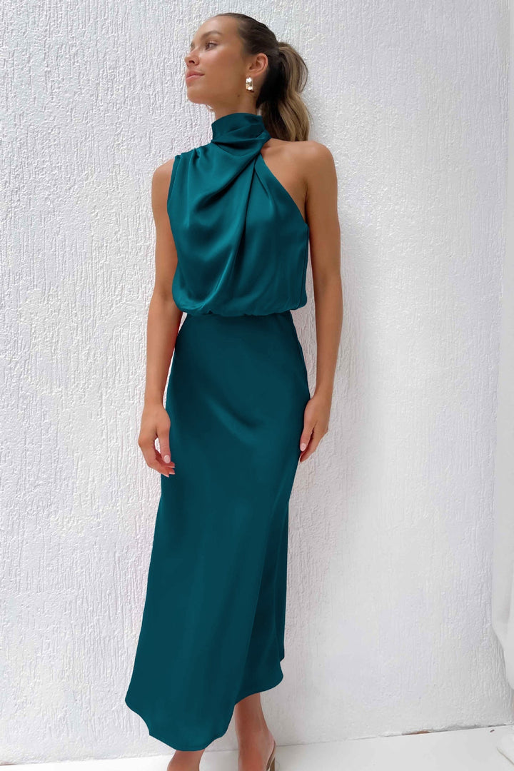 Caylee™ | Satin Elegance Halter Dress
