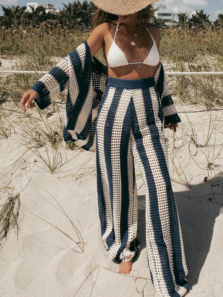 Alicia - Trendy Two Piece Striped Shirt and Pant Set