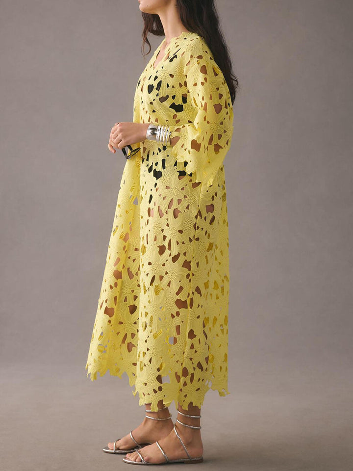 Raquel - Floral Eyelet Long Sleeve Midi Dress