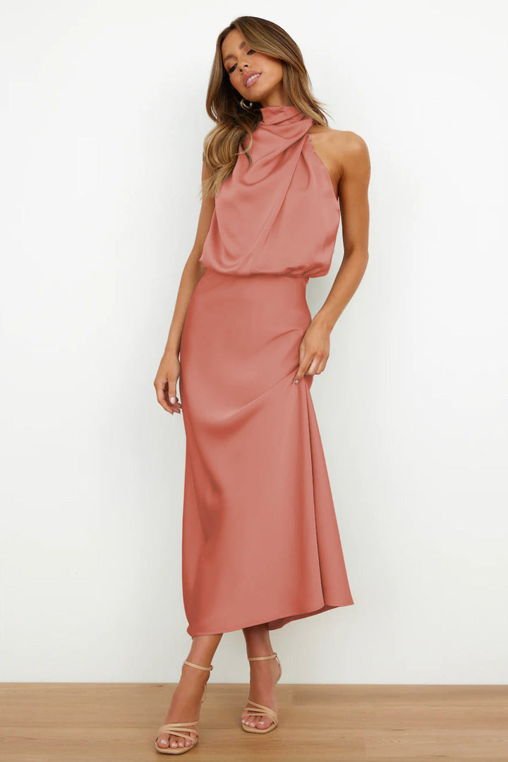 Caylee™ | Satin Elegance Halter Dress