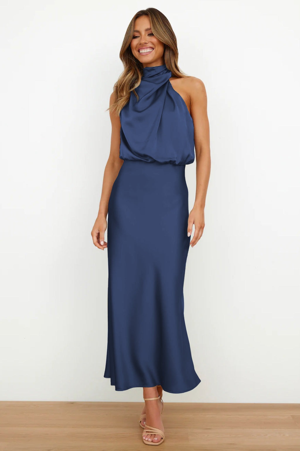 Caylee™ | Satin Elegance Halter Dress