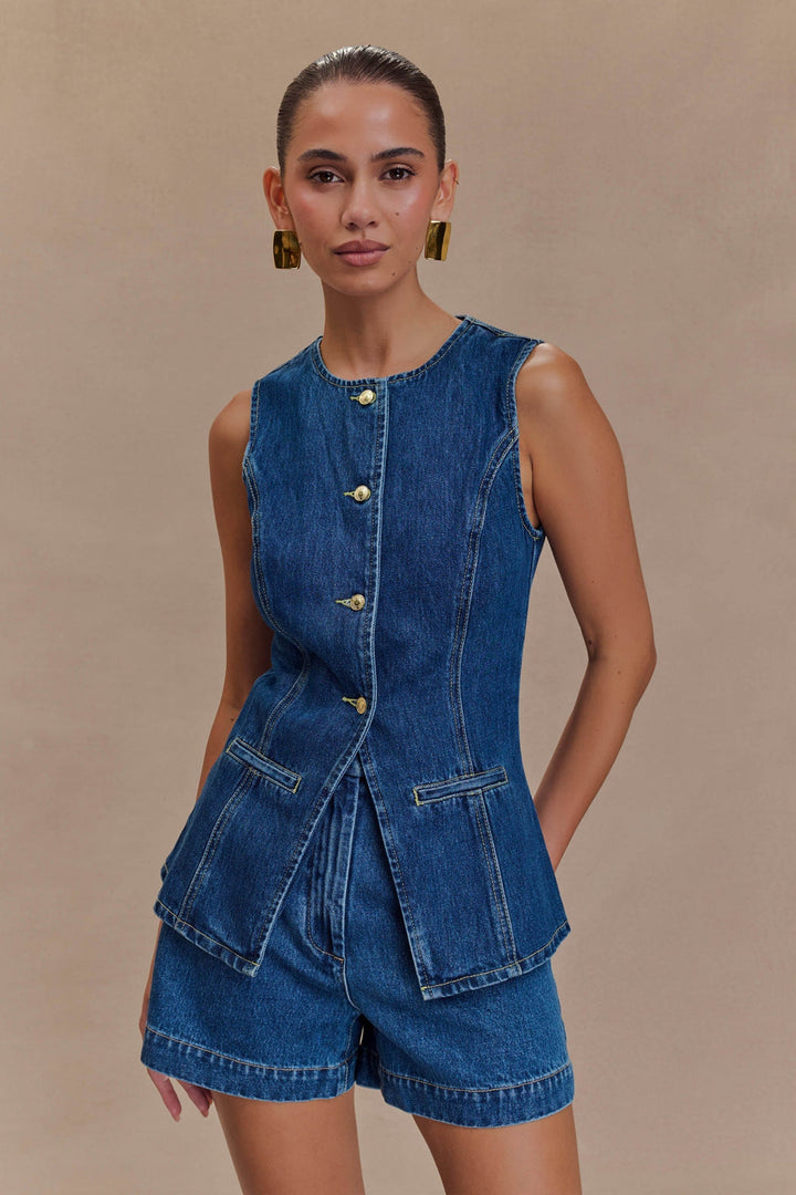 Ava - Round Neck and Sleeveless Vest Set