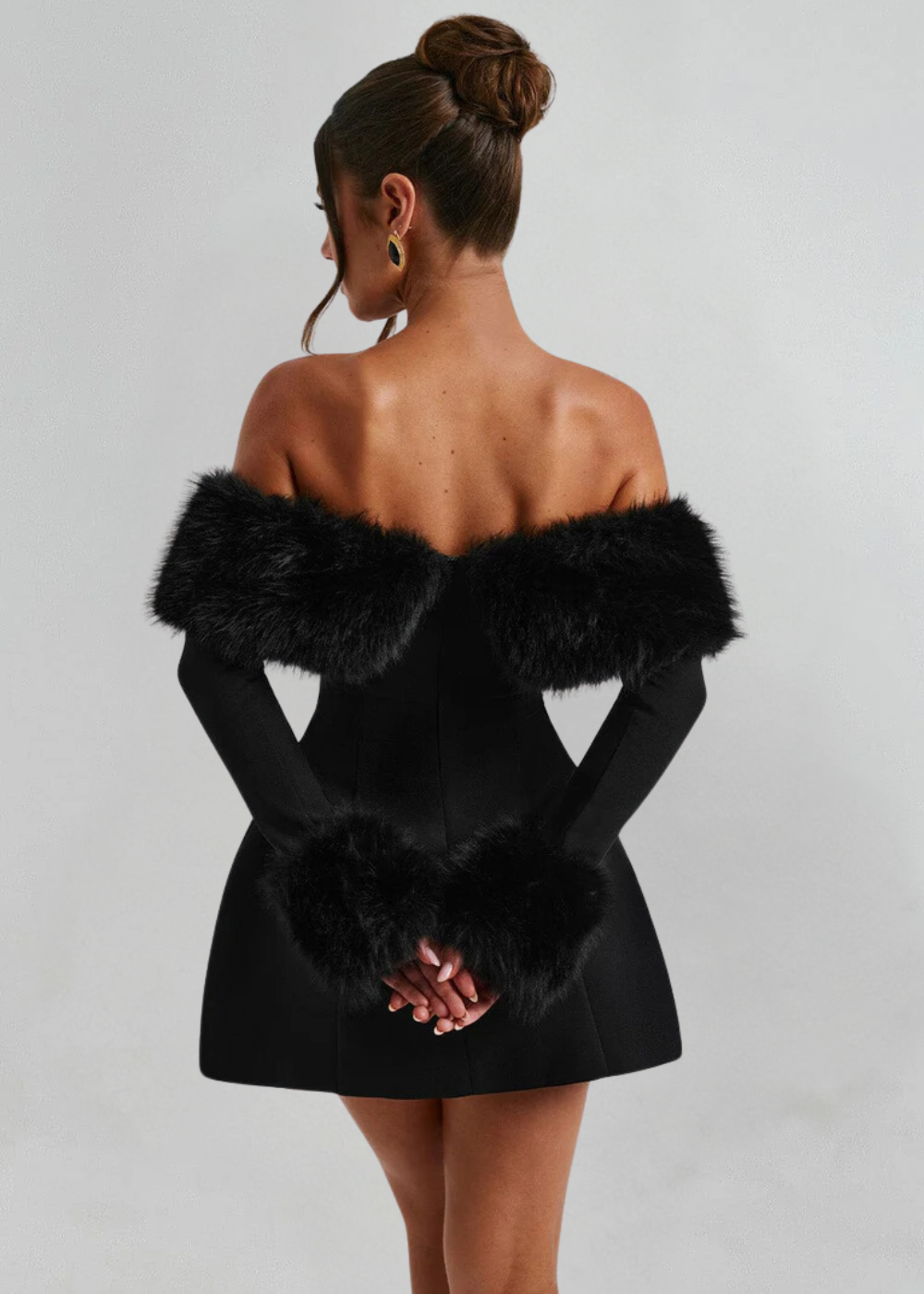 Selina Off-Shoulder Fur Sleeve Mini Dress