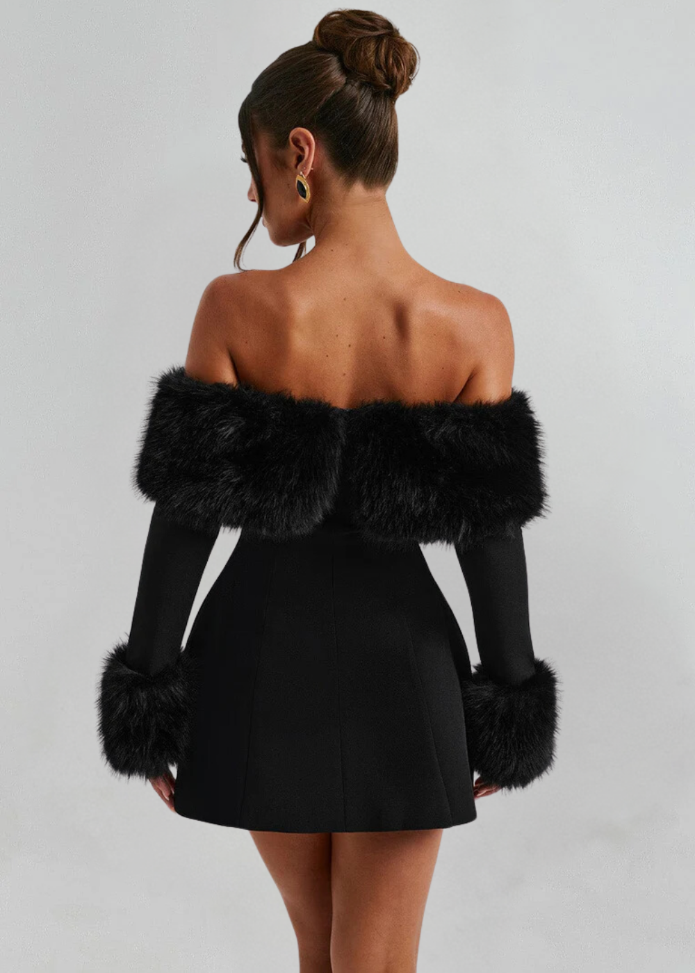 Selina Off-Shoulder Fur Sleeve Mini Dress