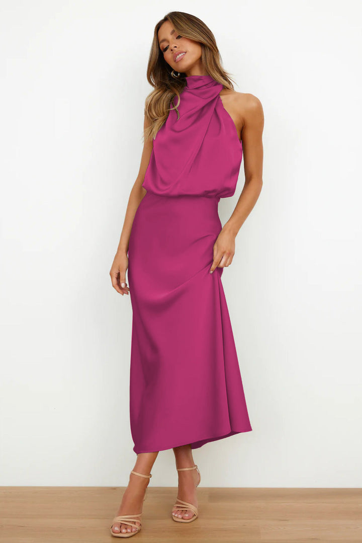 Caylee™ | Satin Elegance Halter Dress