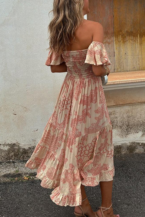 Vee - Off-Shoulder Smocked Midi Dress