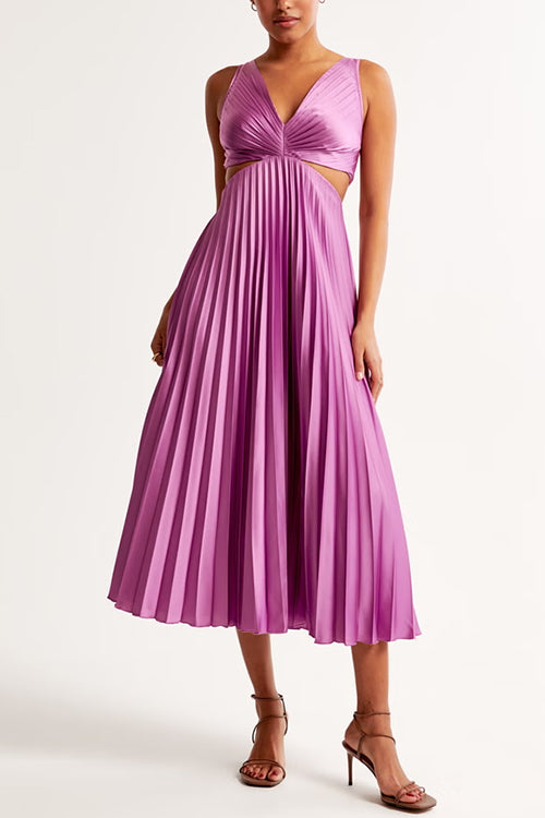 Evaa™ | Sleeveless Pleated Maxi Dress