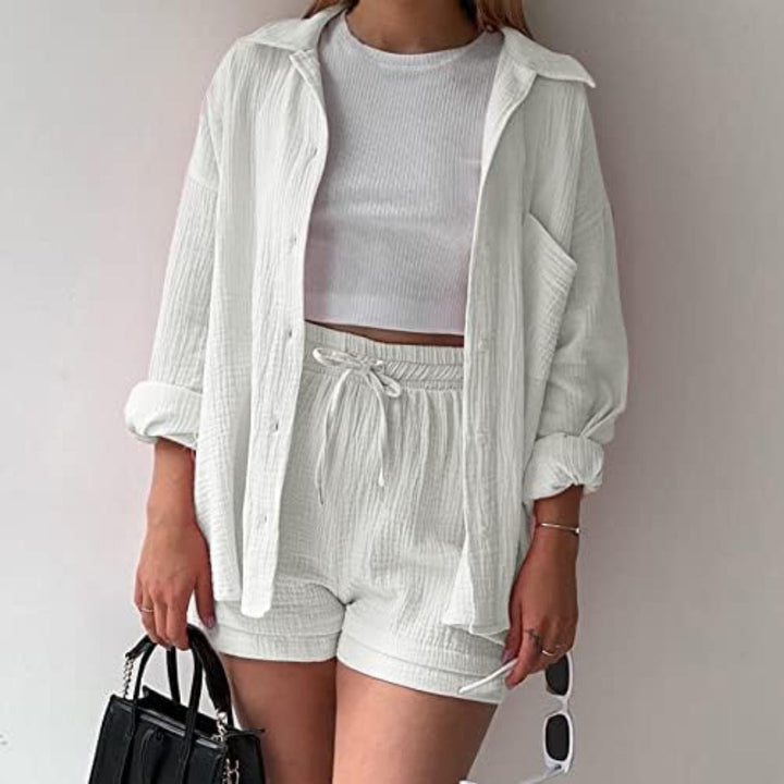 Kate - Two Piece Cotton Shirt And Shorts Set