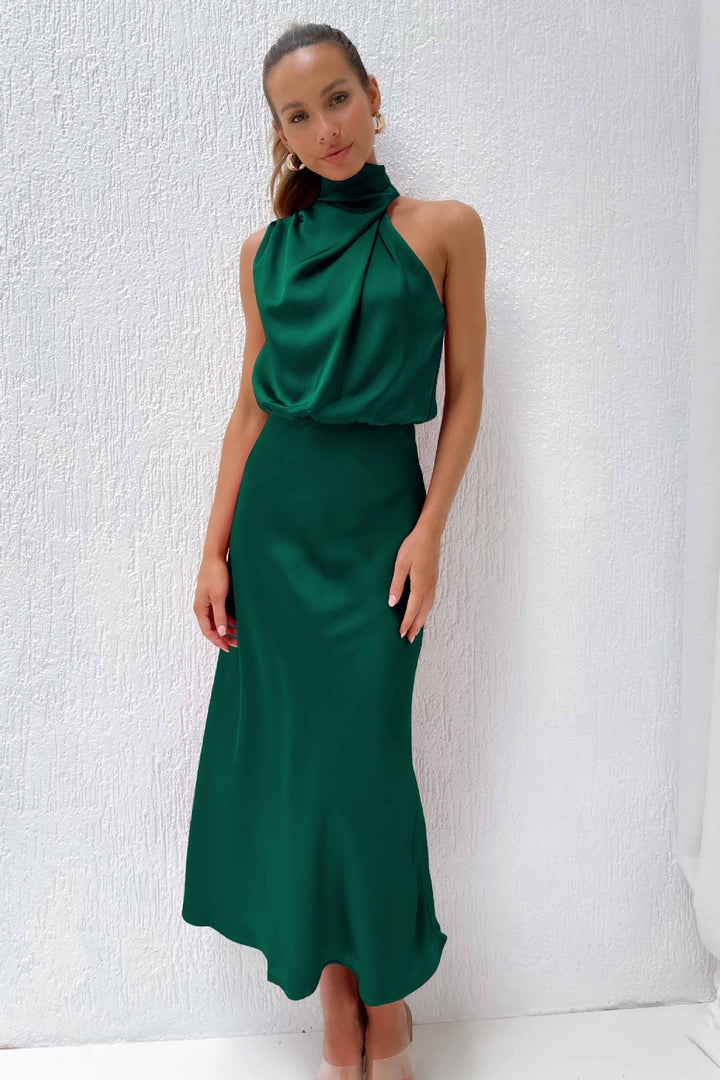 Caylee™ | Satin Elegance Halter Dress