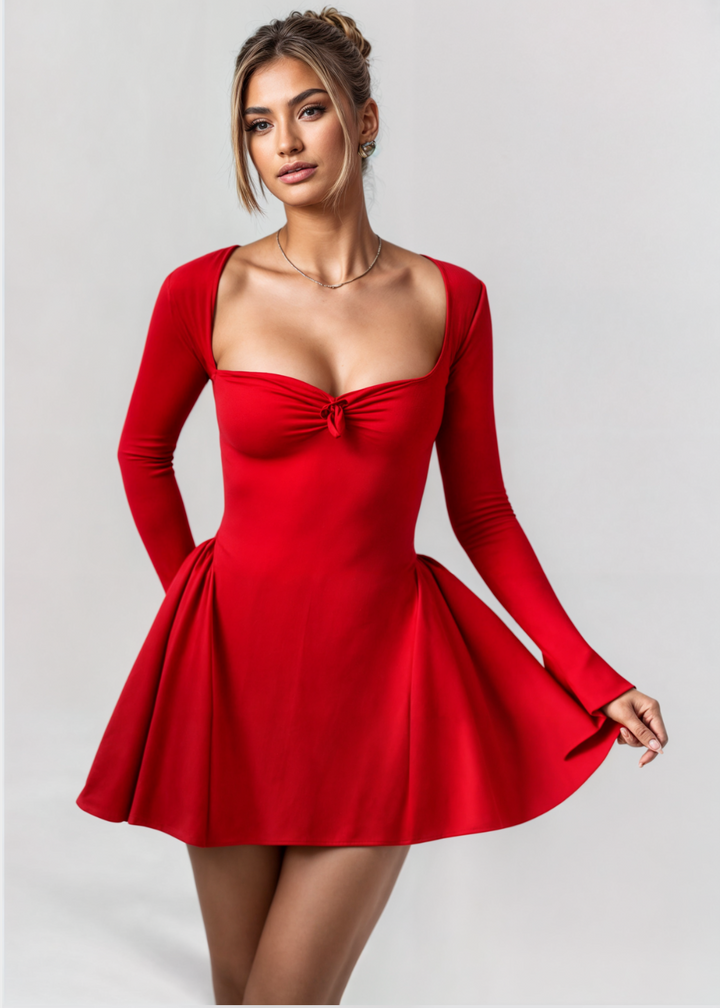 Clara Pleated Bow Mini Dress