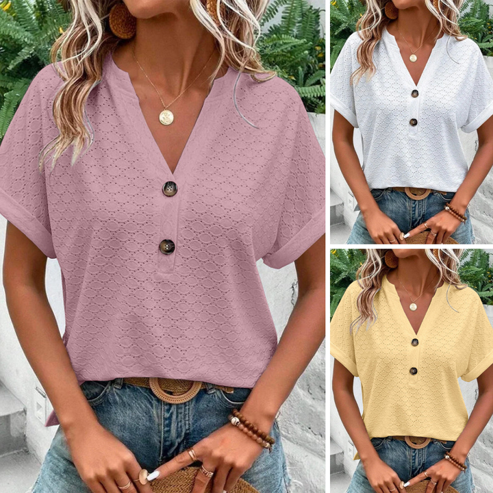 Lara™ | Button-Detail Eyelet Top