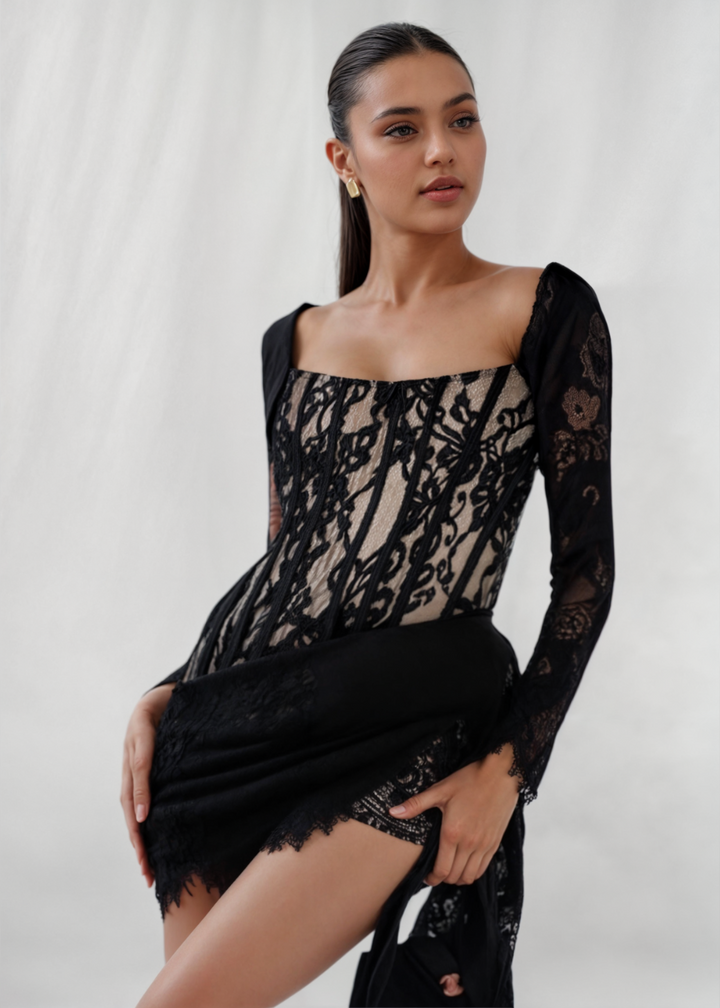 Elena Lace Draped Mini Dress