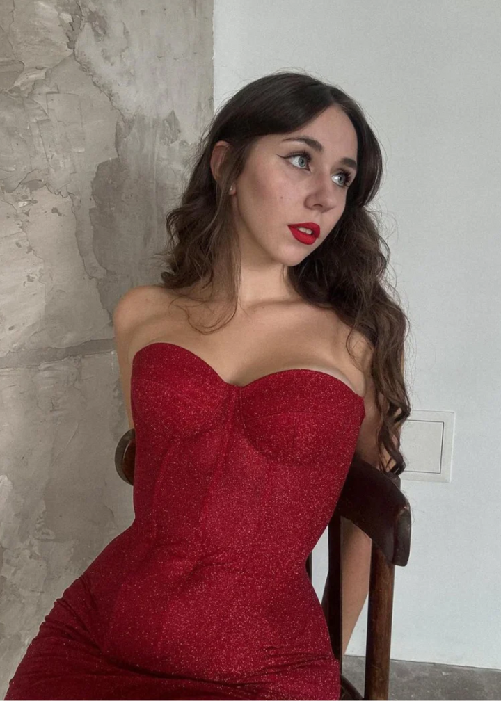Inez Strapless Glitter Red Corset Mini Dress