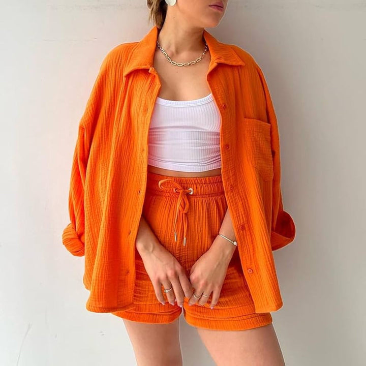 Kate - Two Piece Cotton Shirt And Shorts Set