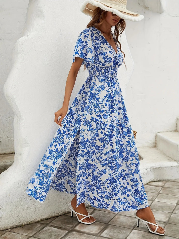 Clara - Printed Short Sleeve Maxi Dress