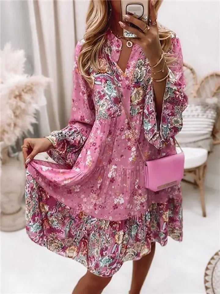 Mackenzie - Floral V-Neck A-Line Dress