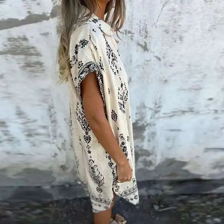 Isa™ - Buttoned Pocket Cotton Midi Dress