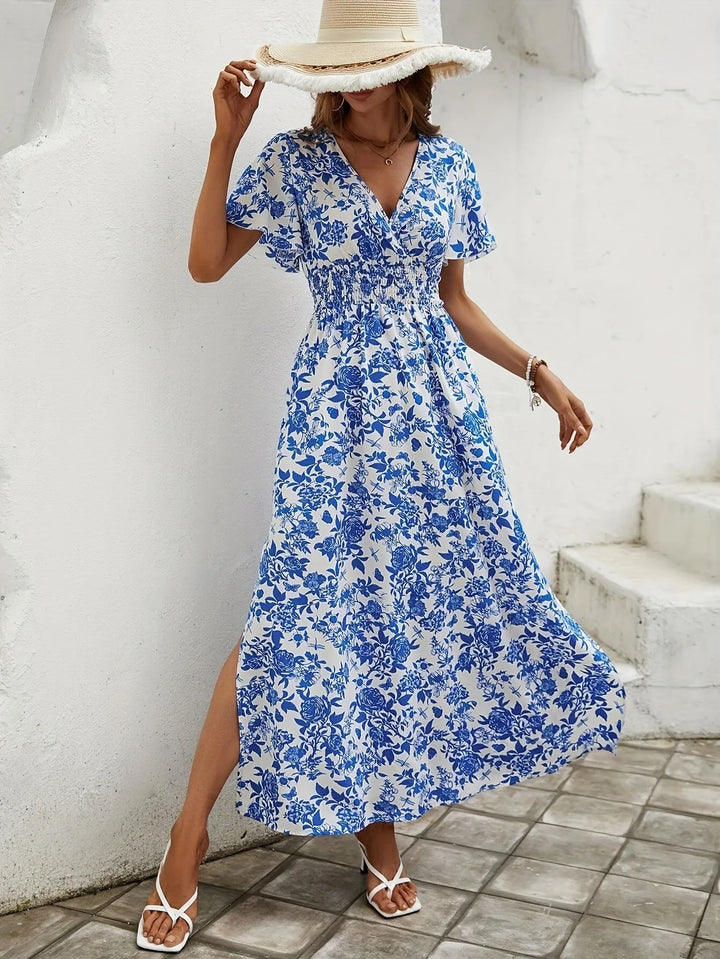 Clara - Printed Short Sleeve Maxi Dress