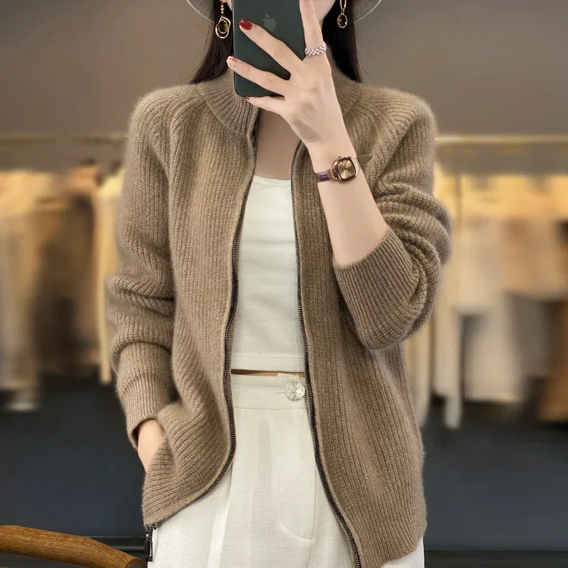 Olive | Classic Fit Zipper Cardigan