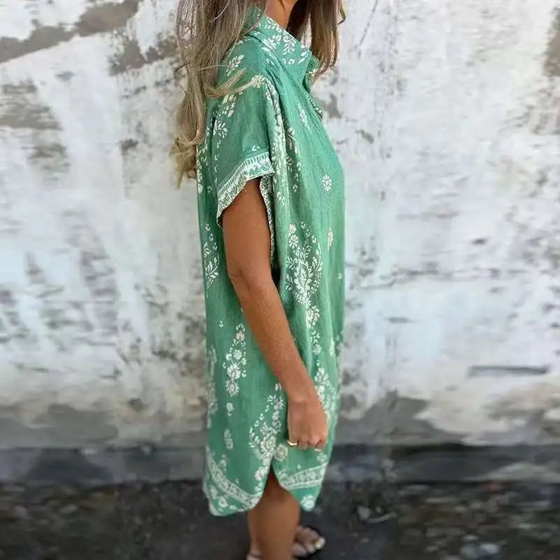 Isa™ - Buttoned Pocket Cotton Midi Dress