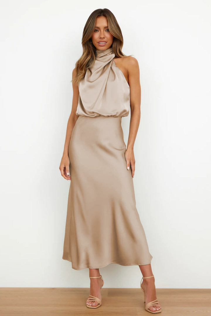 Caylee™ | Satin Elegance Halter Dress