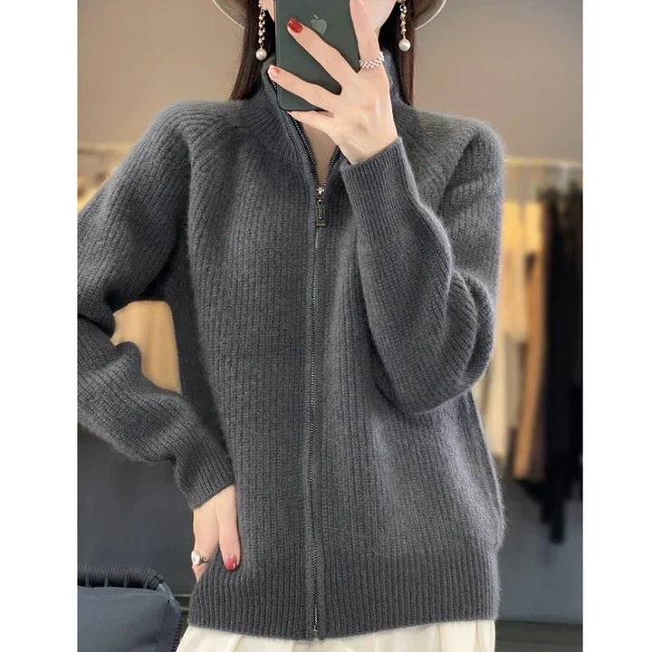 Olive | Classic Fit Zipper Cardigan