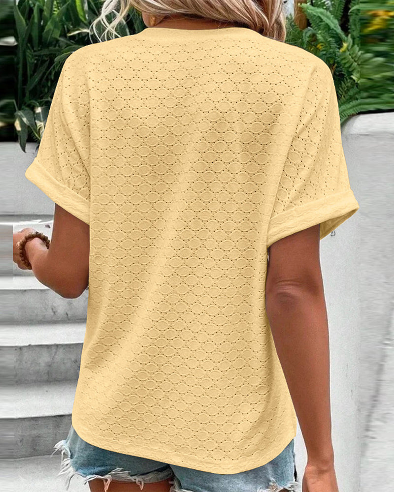 Lara™ | Button-Detail Eyelet Top