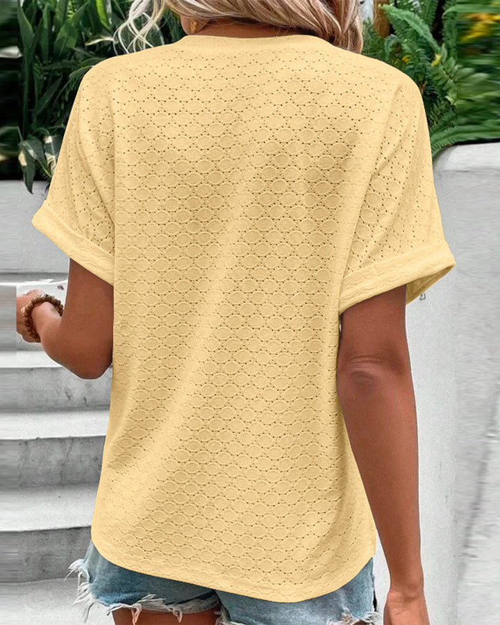 Lara™ | Button-Detail Eyelet Top