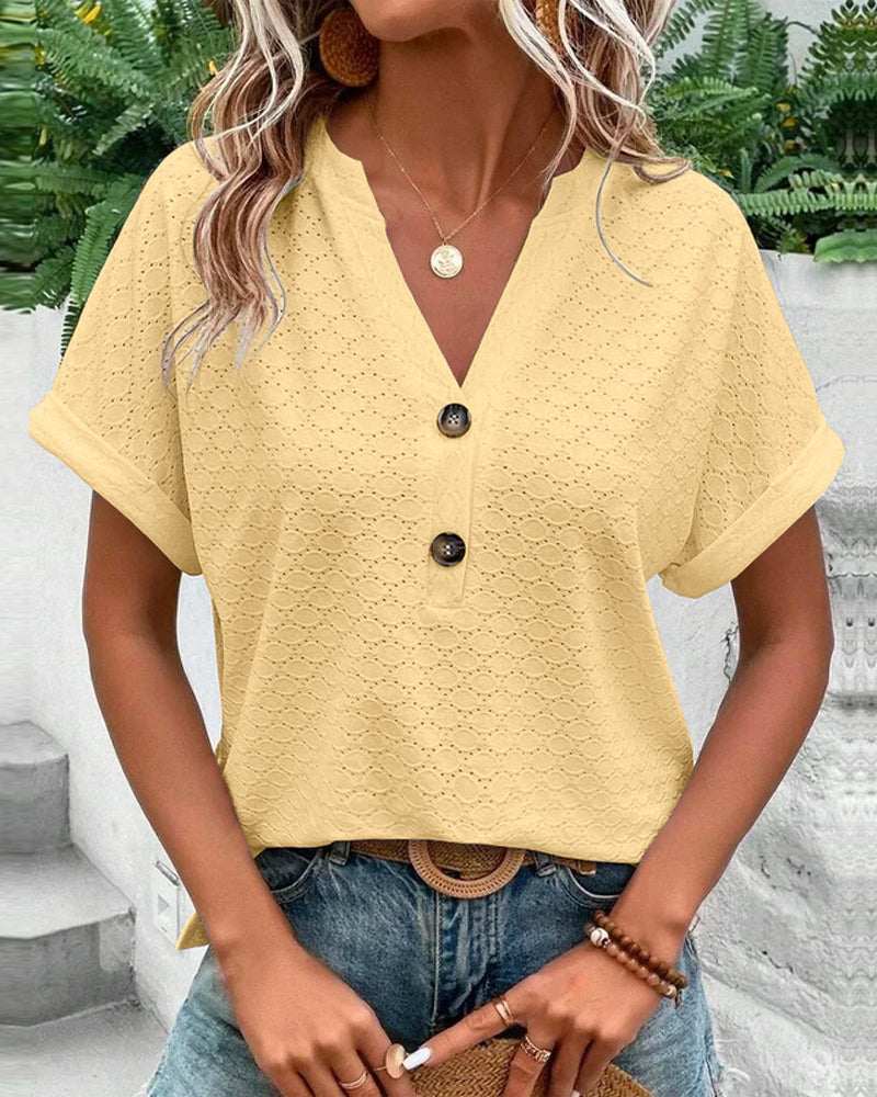 Lara™ | Button-Detail Eyelet Top