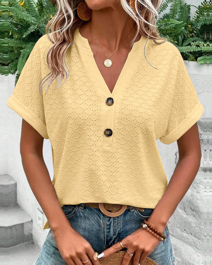 Lara™ | Button-Detail Eyelet Top