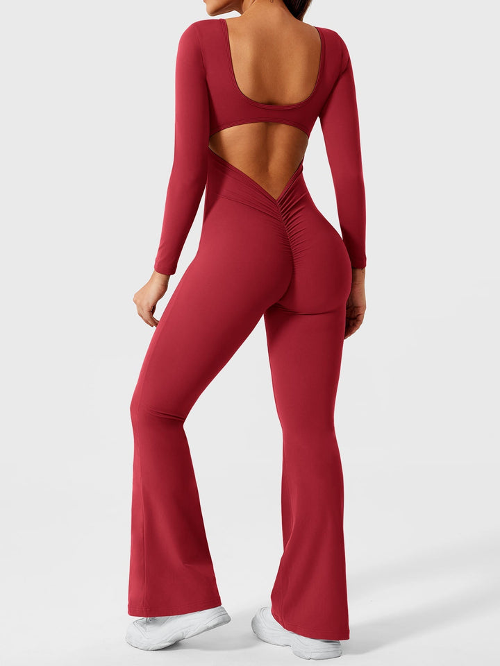 Lizvette™ | Flare Long Sleeve V-back Jumpsuit