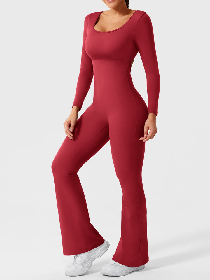 Lizvette™ | Flare Long Sleeve V-back Jumpsuit