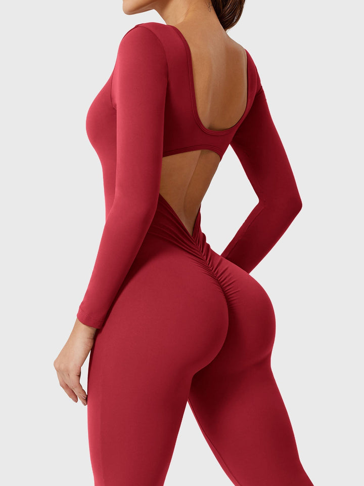 Lizvette™ | Flare Long Sleeve V-back Jumpsuit