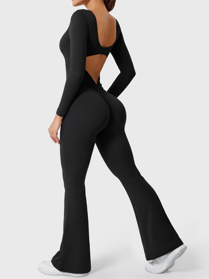 Lizvette™ | Flare Long Sleeve V-back Jumpsuit