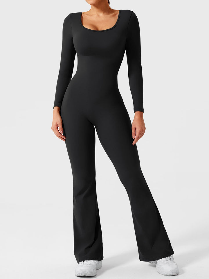 Lizvette™ | Flare Long Sleeve V-back Jumpsuit