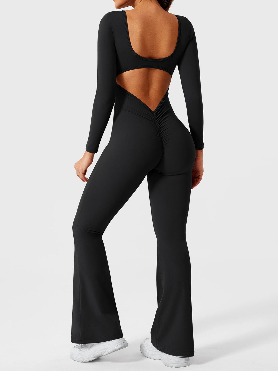 Lizvette™ | Flare Long Sleeve V-back Jumpsuit