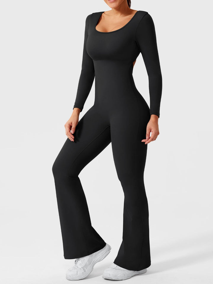 Lizvette™ | Flare Long Sleeve V-back Jumpsuit