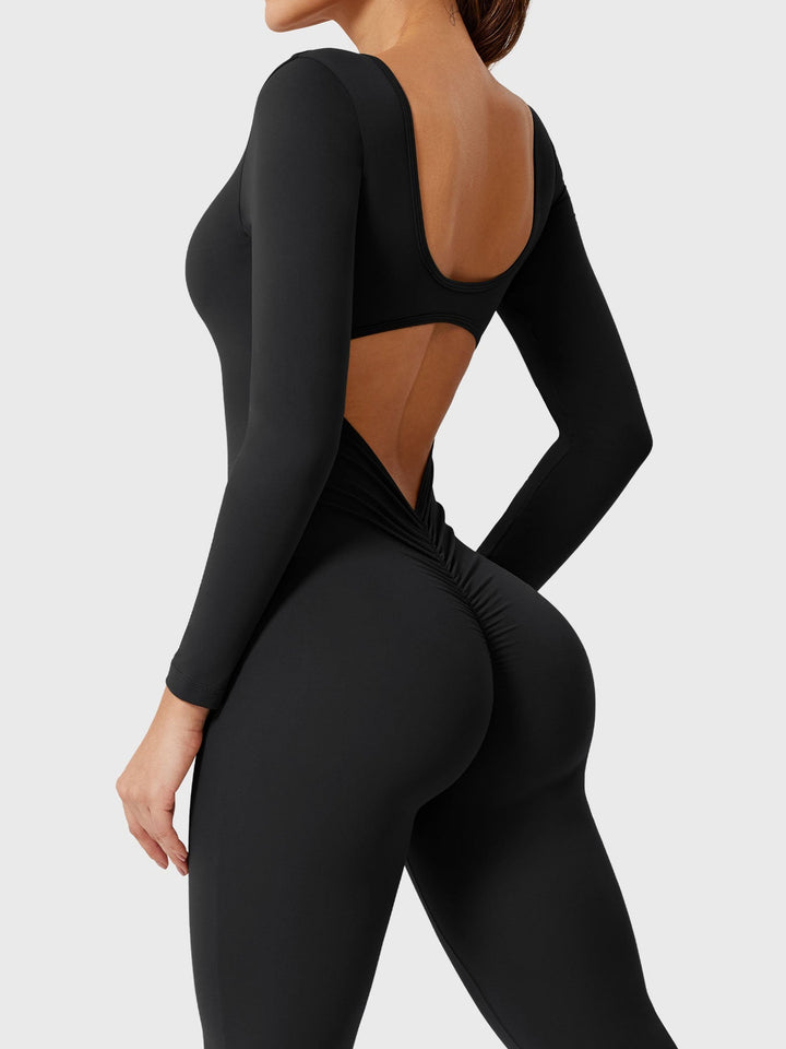 Lizvette™ | Flare Long Sleeve V-back Jumpsuit
