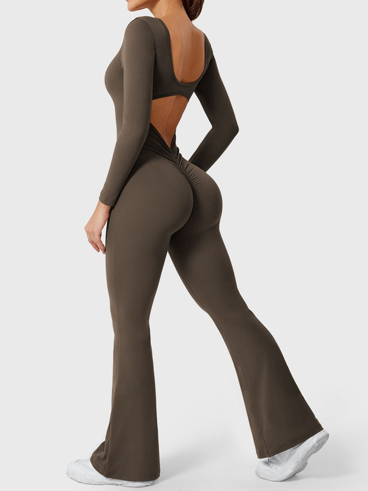 Lizvette™ | Flare Long Sleeve V-back Jumpsuit