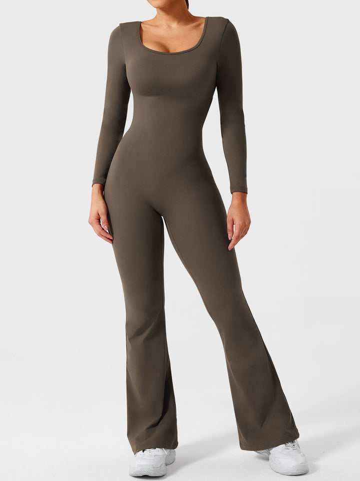 Lizvette™ | Flare Long Sleeve V-back Jumpsuit