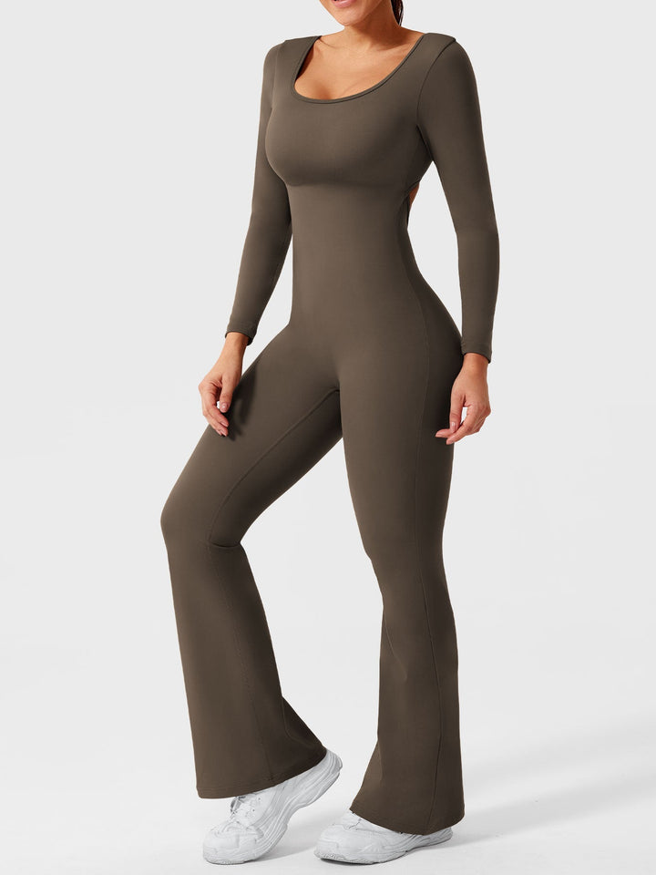 Lizvette™ | Flare Long Sleeve V-back Jumpsuit