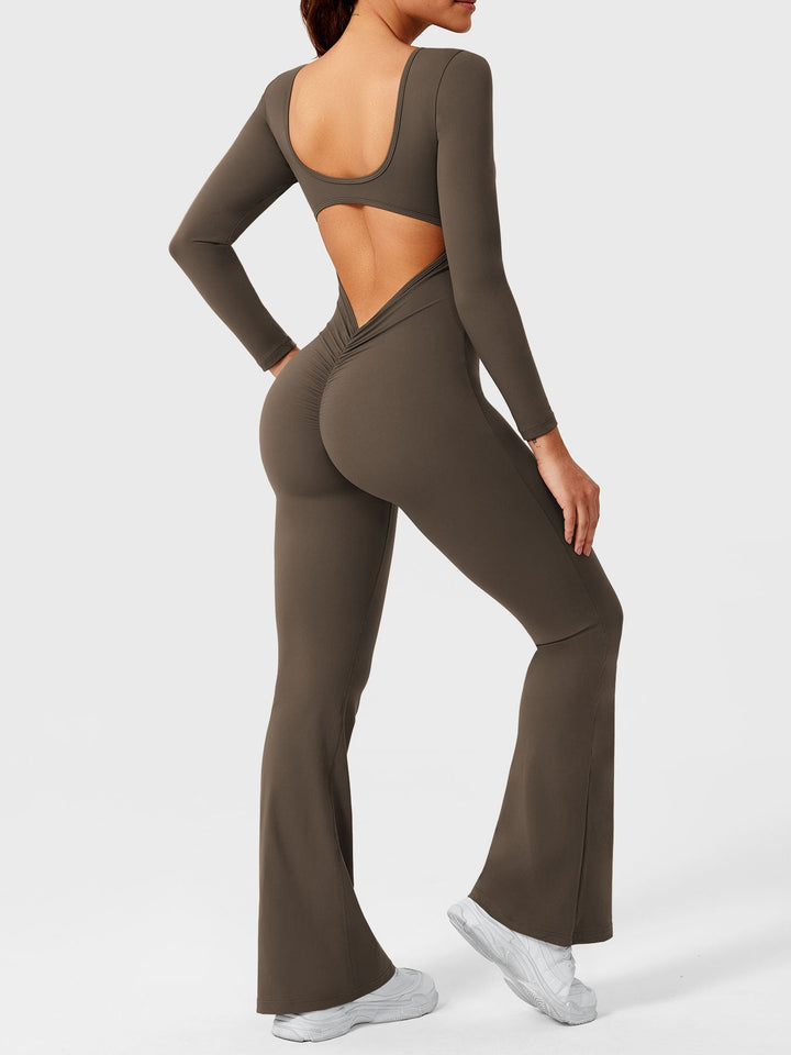 Lizvette™ | Flare Long Sleeve V-back Jumpsuit