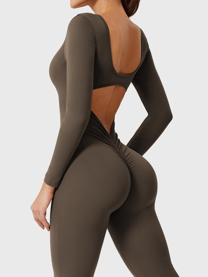 Lizvette™ | Flare Long Sleeve V-back Jumpsuit