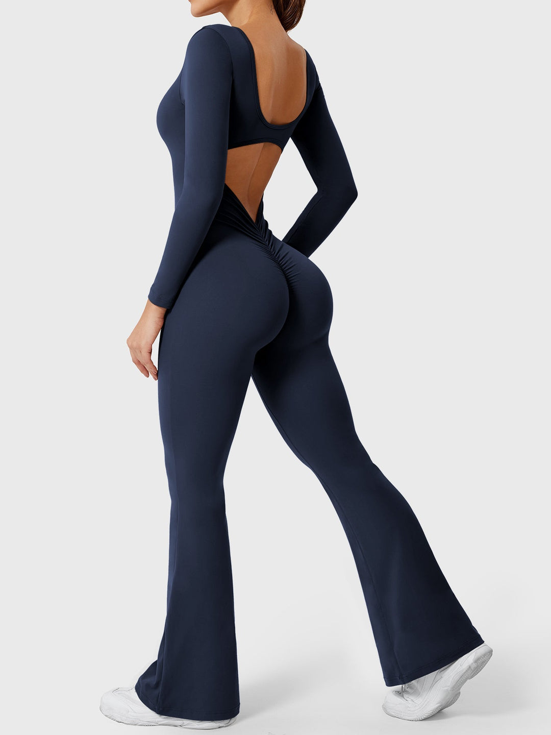 Lizvette™ | Flare Long Sleeve V-back Jumpsuit
