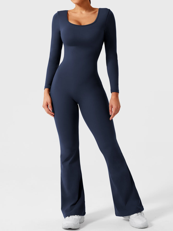 Lizvette™ | Flare Long Sleeve V-back Jumpsuit