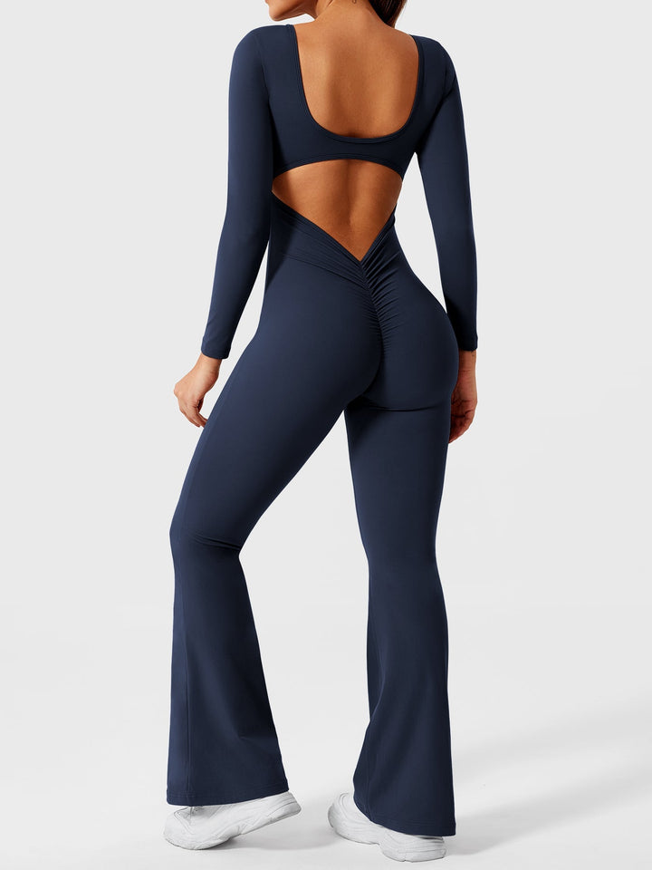 Lizvette™ | Flare Long Sleeve V-back Jumpsuit
