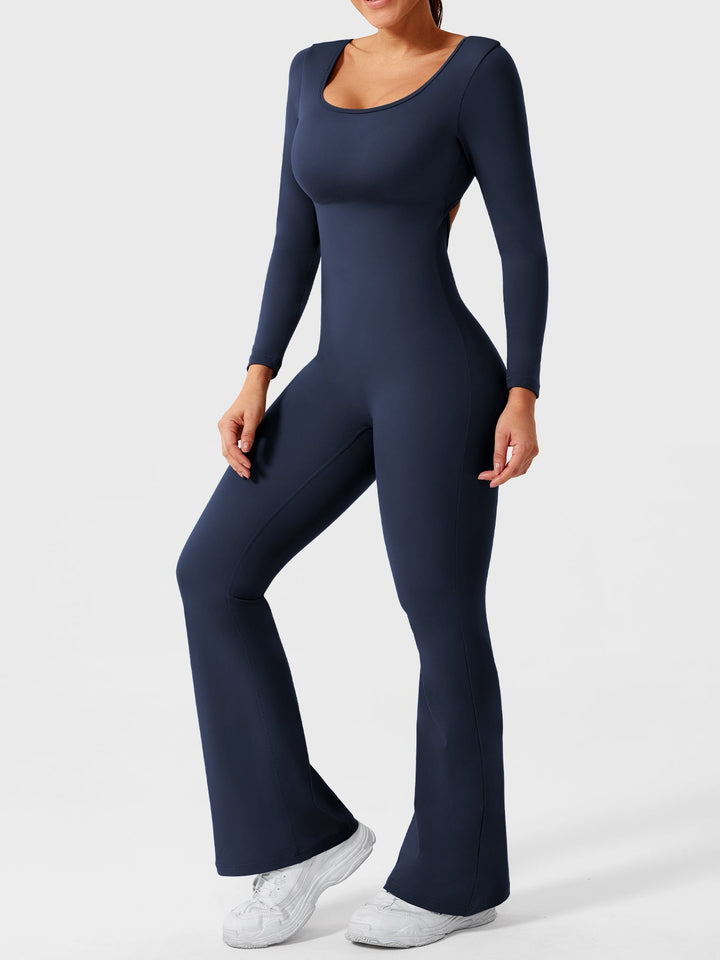 Lizvette™ | Flare Long Sleeve V-back Jumpsuit