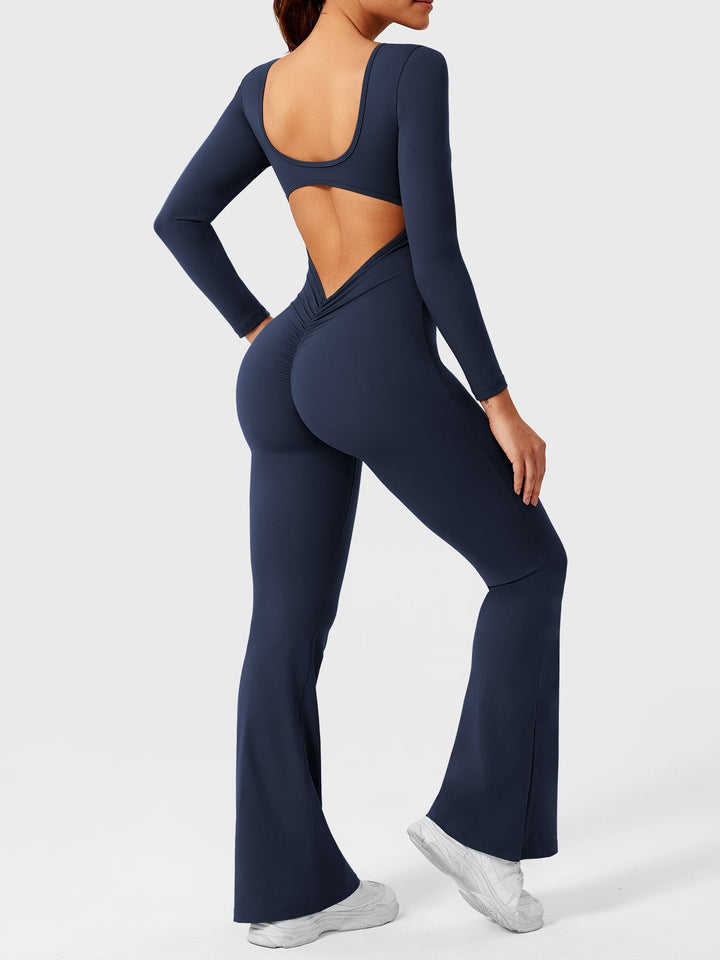 Lizvette™ | Flare Long Sleeve V-back Jumpsuit