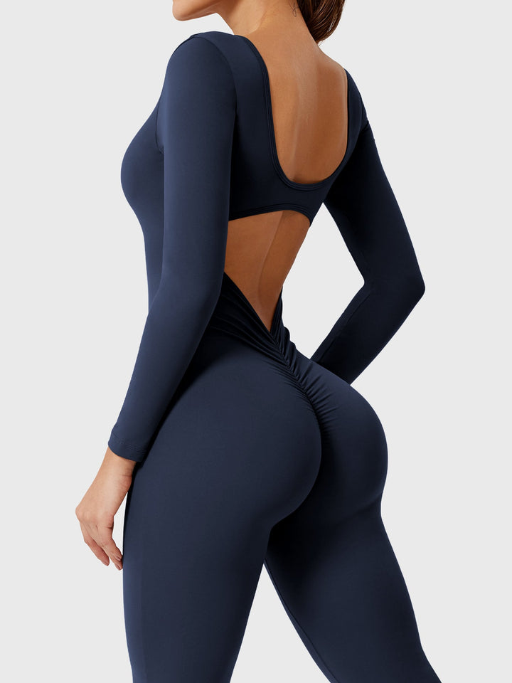 Lizvette™ | Flare Long Sleeve V-back Jumpsuit
