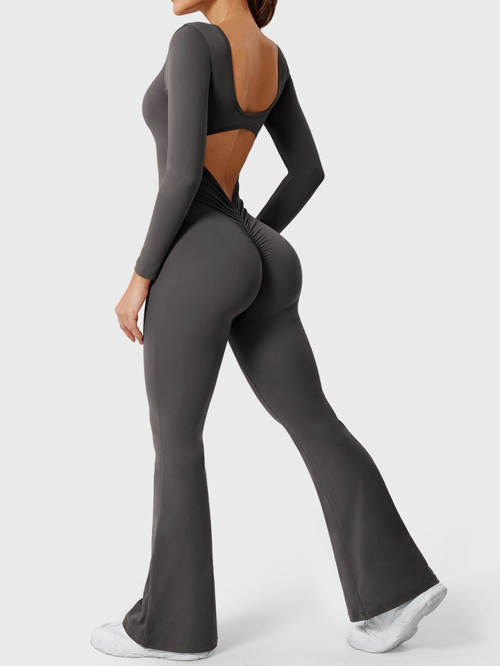 Lizvette™ | Flare Long Sleeve V-back Jumpsuit